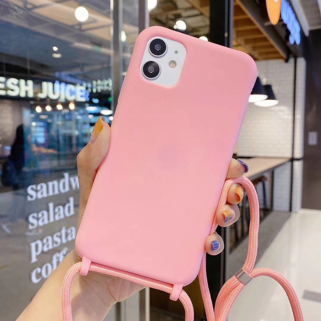 Candy Color Crossbody Lanyard Phone Case For iphones 15 pro max 14 Plus 16 Pro Max Soft TPU Protective Cover With Necklace Strap