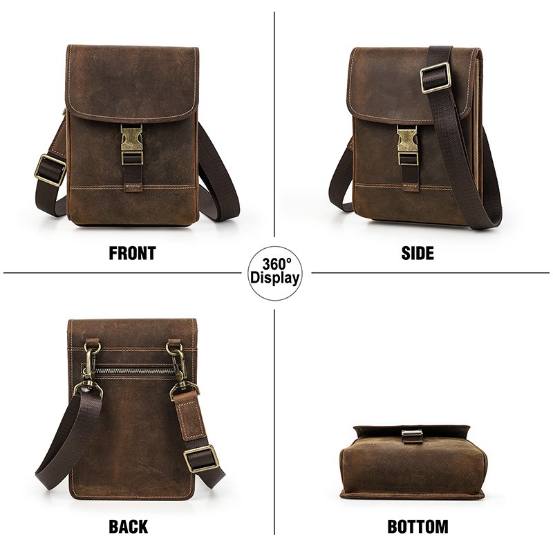 Hidden Magnetic Buckle Design Genuine Leather Shoulder Bag with Adjustable Strap Mobile Phone Bag For Iphone 12 Pro Max MB191