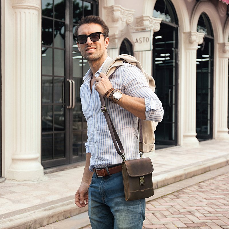 Hidden Magnetic Buckle Design Genuine Leather Shoulder Bag with Adjustable Strap Mobile Phone Bag For Iphone 12 Pro Max MB191