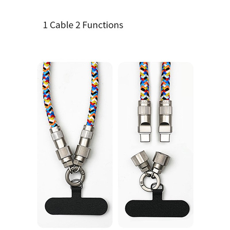 2 In 1 Universal 7mm Chain Lanyard Type C to Type-C PD 1.2M Fast Charger Cable Holder Chest Cell Phone Crossbody Strap
