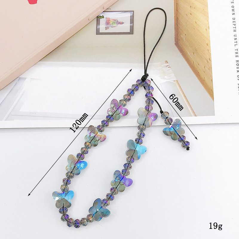 DIY Beaded Stone Butterfly Phone Chain Crystal Butterfly Phone Strap Mobile Phone Straps Accessory