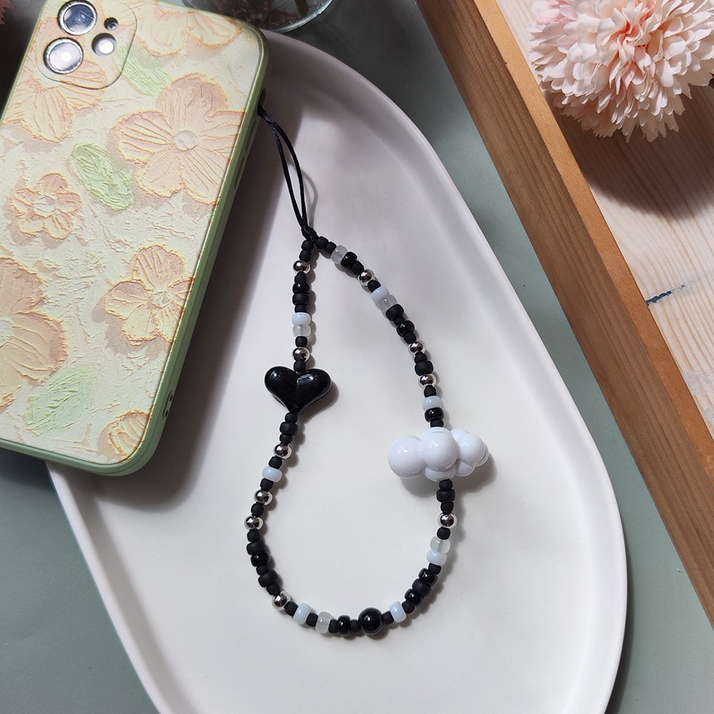 Korean Heart Cloud Acrylic Wrist Beaded Phone Wrist Strap Chain Beads Lanyard Phone Case Charms Rope Cord Accessories Girl Women