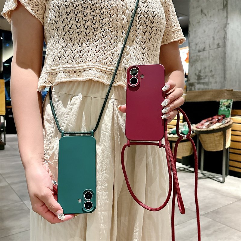 Crossbody Lanyard Strap Matte Liquid Silicone Case For iPhone 16 15 14 13 12 11 Pro Max Necklace Shockproof Soft Bumper Cover