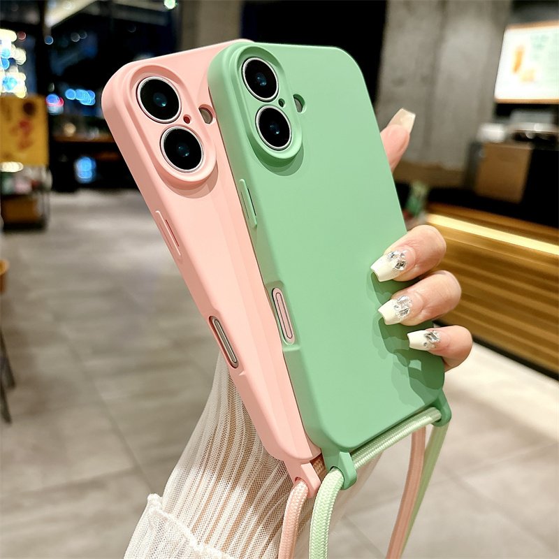 Crossbody Lanyard Strap Matte Liquid Silicone Case For iPhone 16 15 14 13 12 11 Pro Max Necklace Shockproof Soft Bumper Cover