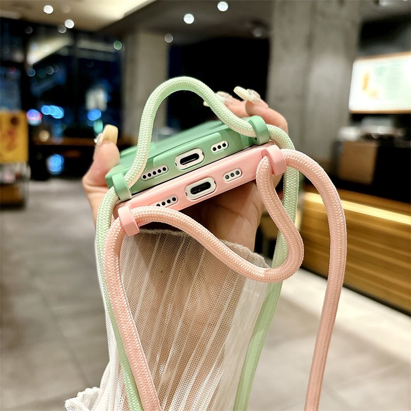 Crossbody Lanyard Strap Matte Liquid Silicone Case For iPhone 16 15 14 13 12 11 Pro Max Necklace Shockproof Soft Bumper Cover