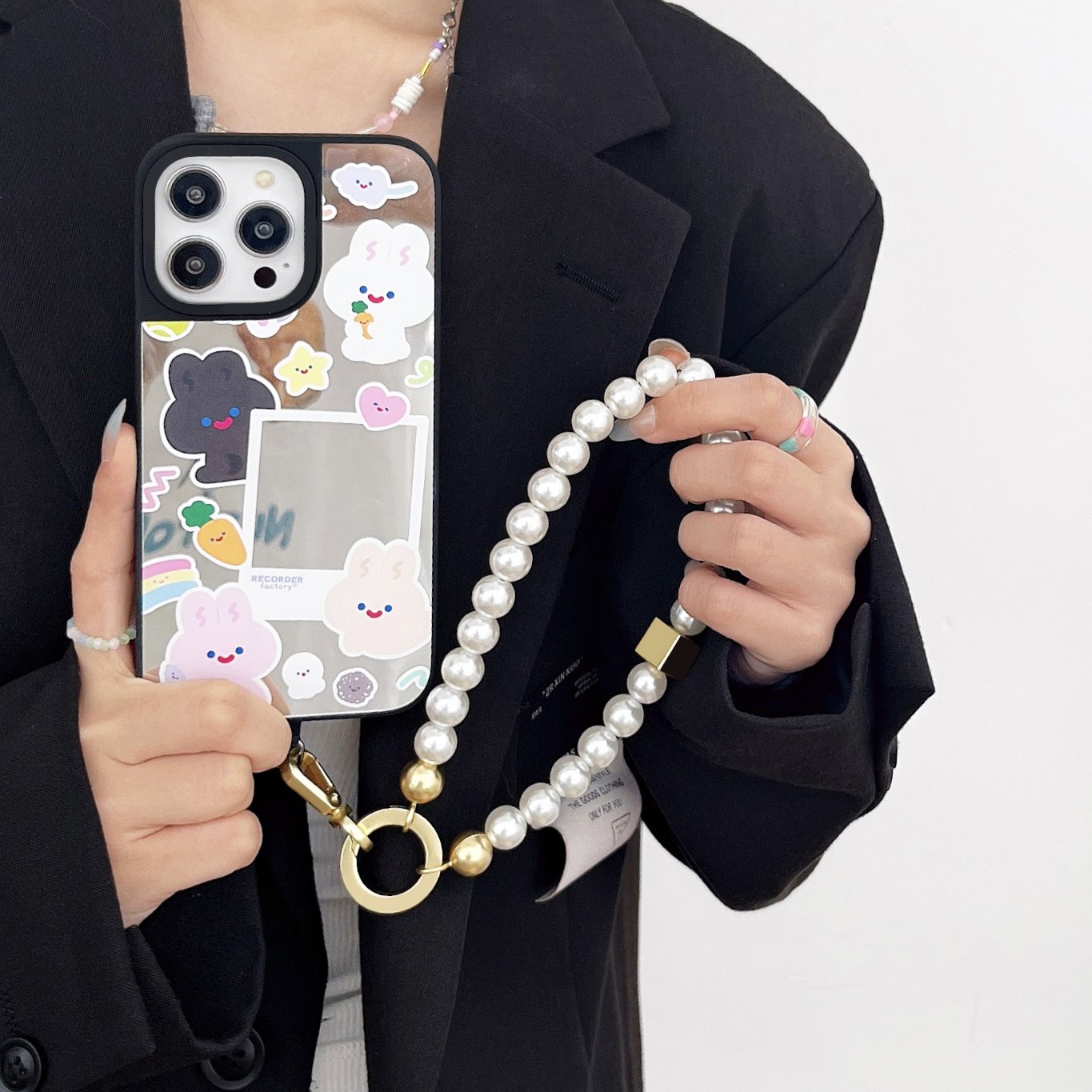New pearl wristband mobile phone chain beaded short portable lanyard universal anti-lost lanyard