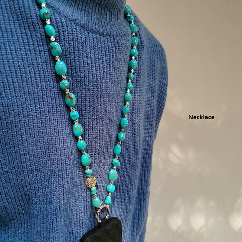 Ethnic Style Irregular Imitated Turquoise Beaded Mobile Phone Crossbody Necklace Bag Keys Multi-Purpose Cellphone Pendant Strap