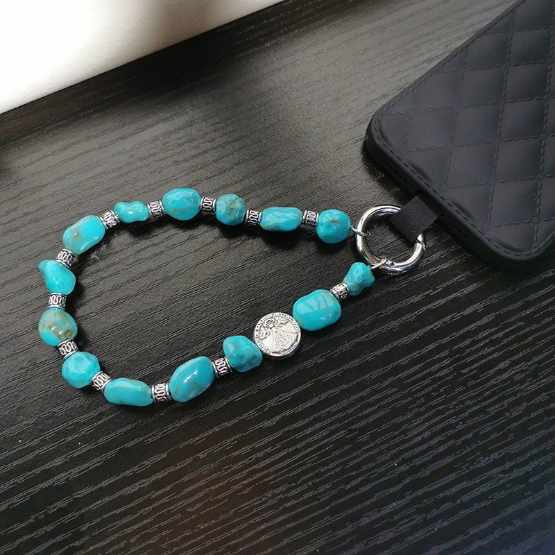 Ethnic Style Irregular Imitated Turquoise Beaded Mobile Phone Crossbody Necklace Bag Keys Multi-Purpose Cellphone Pendant Strap