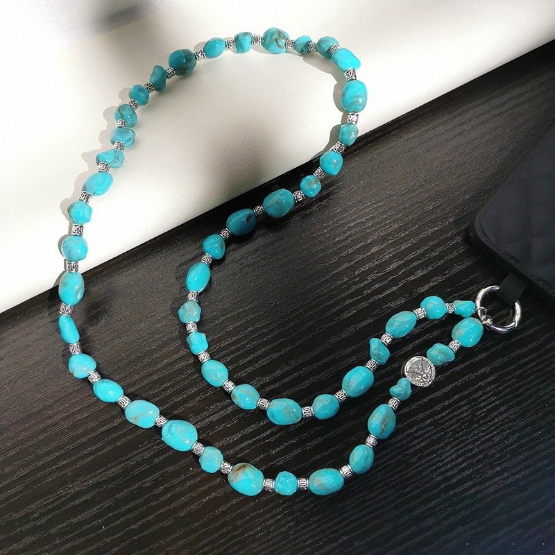Ethnic Style Irregular Imitated Turquoise Beaded Mobile Phone Crossbody Necklace Bag Keys Multi-Purpose Cellphone Pendant Strap