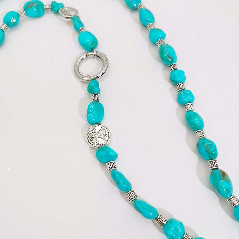Ethnic Style Irregular Imitated Turquoise Beaded Mobile Phone Crossbody Necklace Bag Keys Multi-Purpose Cellphone Pendant Strap