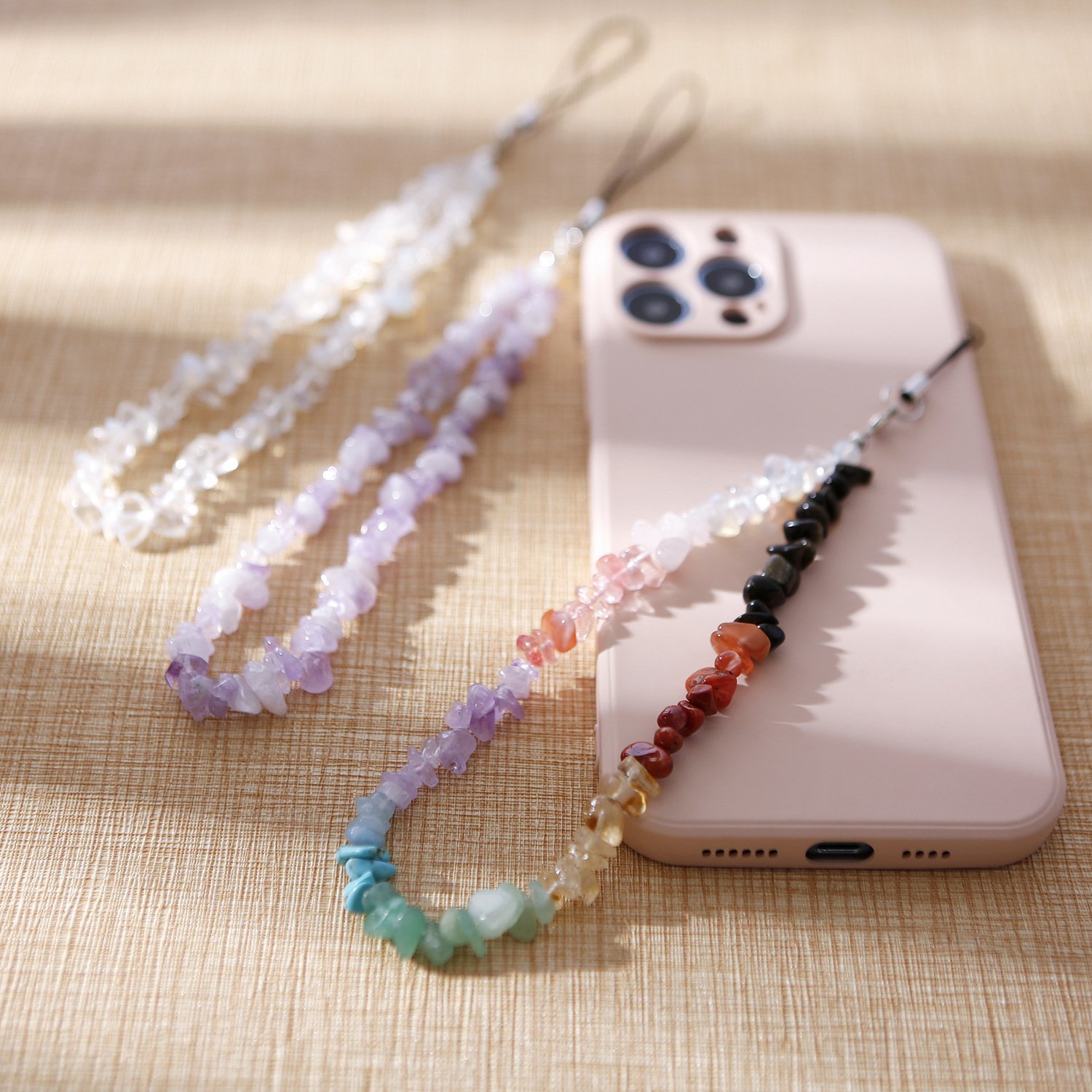 New Universal Crushed Gemstone Gravel Mobile Phone Strap Hand Wrist Strap Lanyard Universal Bracelet Cell Phone Camera Key Chain