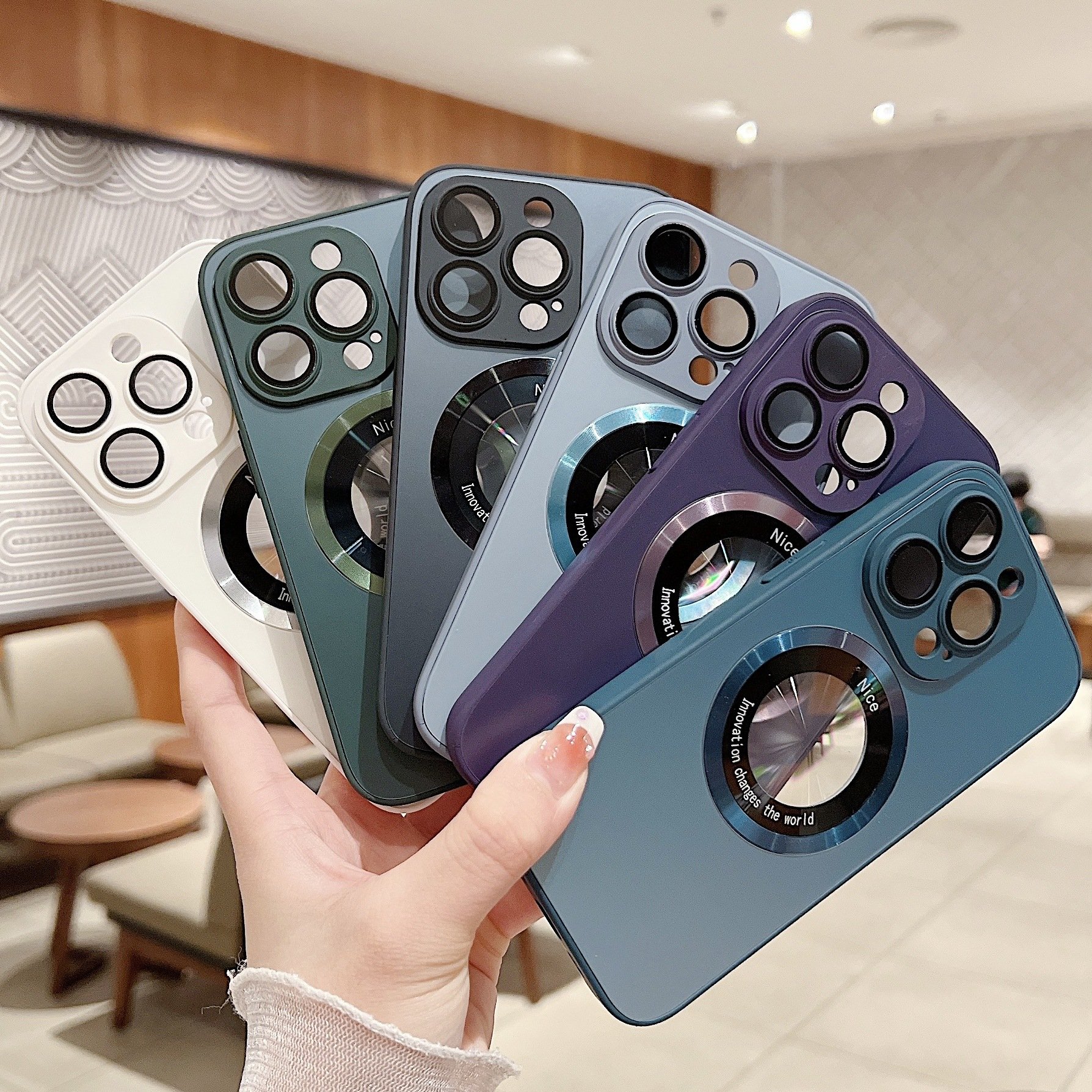 2023 New design Magnetic Acrylic Electroplated cell phone Case with machinery Drawing design for iphone 15 Pro iphone 14