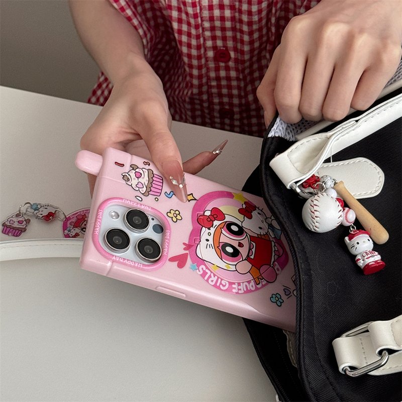 16pro Max Phone Case with Pendant Makeup Mirror Holder Cute Cellphone Covers for Iphone 14 13 15pro Women Mobilephone