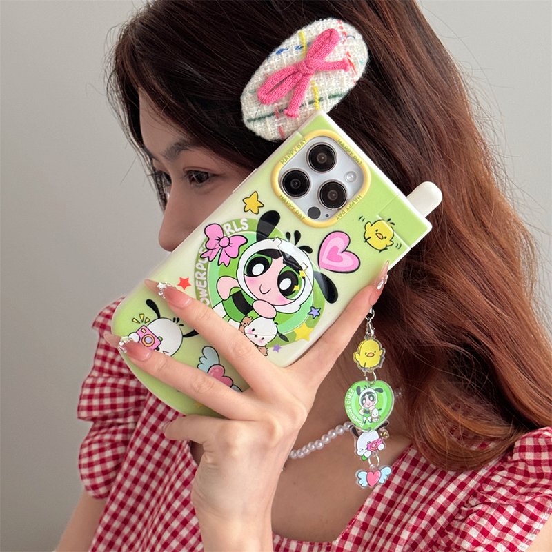16pro Max Phone Case with Pendant Makeup Mirror Holder Cute Cellphone Covers for Iphone 14 13 15pro Women Mobilephone