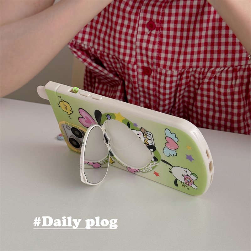 16pro Max Phone Case with Pendant Makeup Mirror Holder Cute Cellphone Covers for Iphone 14 13 15pro Women Mobilephone