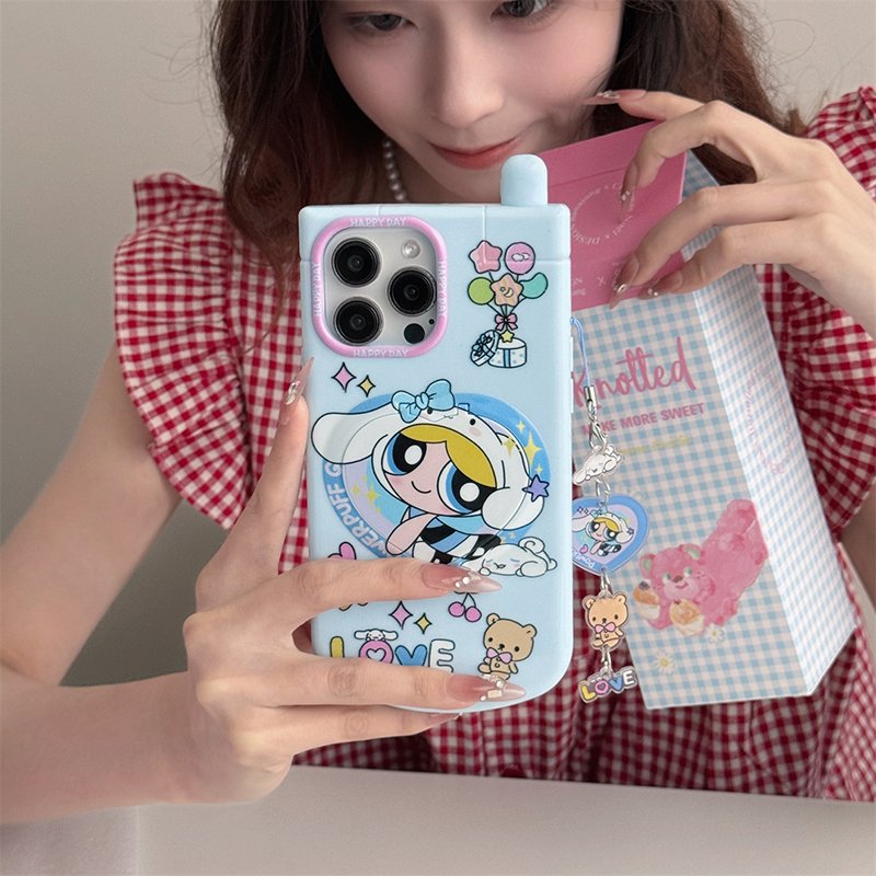 16pro Max Phone Case with Pendant Makeup Mirror Holder Cute Cellphone Covers for Iphone 14 13 15pro Women Mobilephone