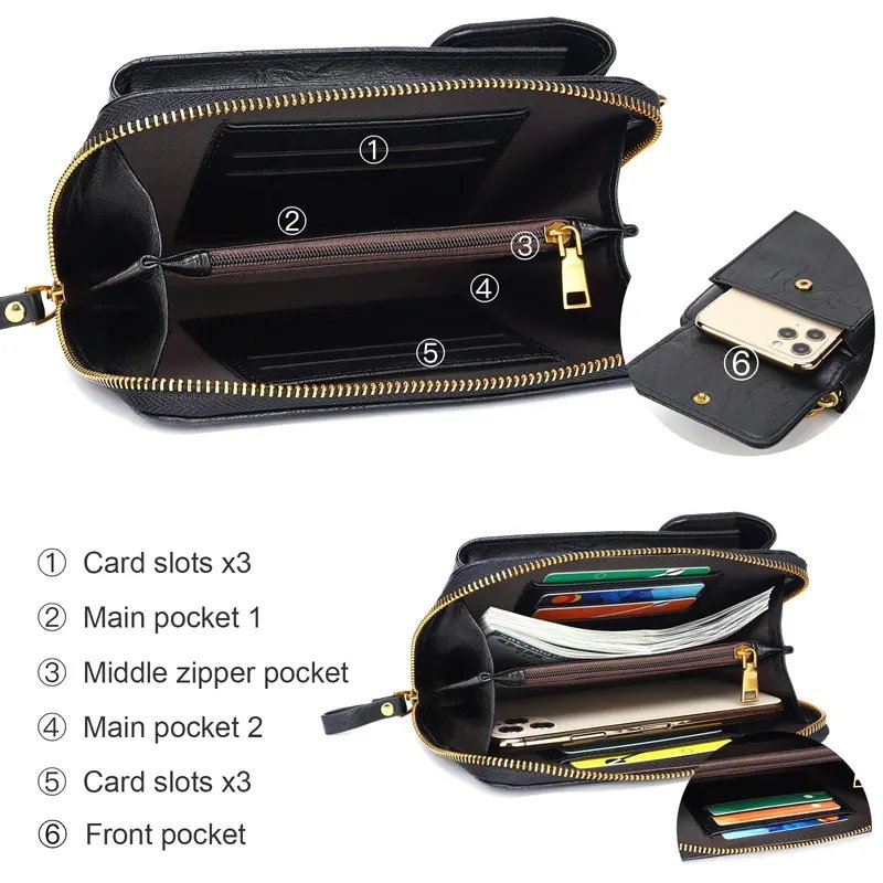Good Quality Leather Cell Phone Cards Wallet Phone Strap Wallet Mobile Phone Cross Body Purse
