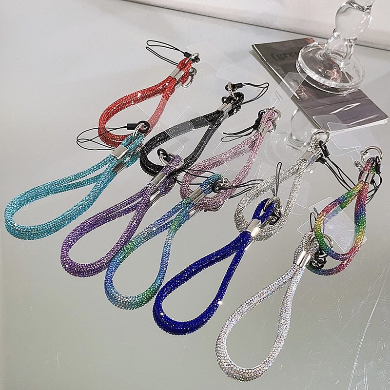 Mobile Phone Lanyard Women's Luxury Full Diamond Pendant Anti-lost Sling Short Wrist Chain Telephone Jewelry Accessories