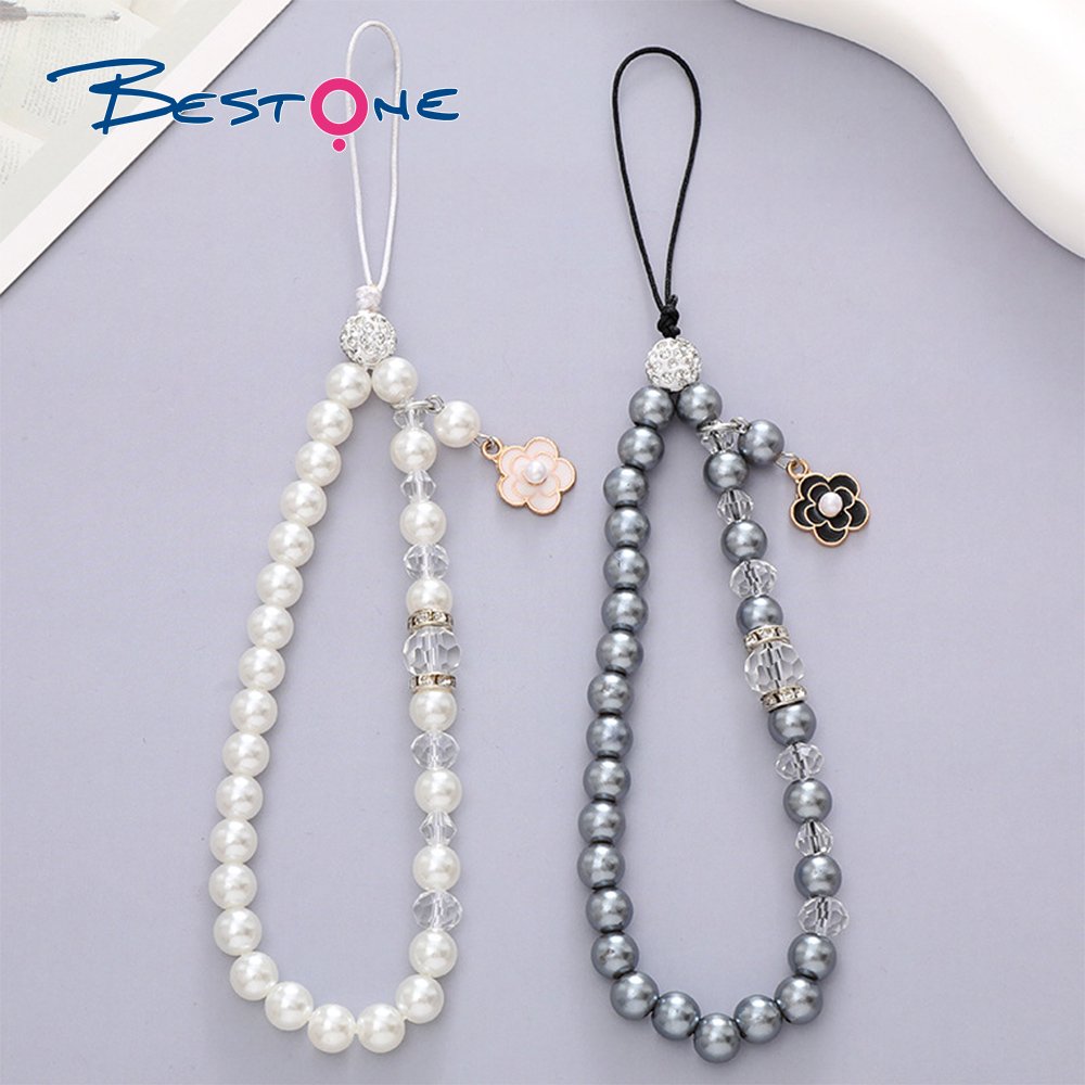 Bestone Wholesale Phone Charm Strap Cell Phone Bead Chain for Friends Gift Mobile Case Acrylic Pearl Phones Cord