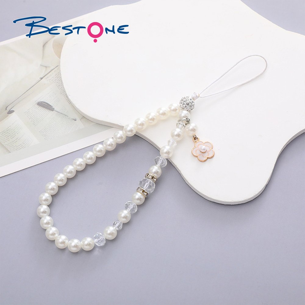 Bestone Wholesale Phone Charm Strap Cell Phone Bead Chain for Friends Gift Mobile Case Acrylic Pearl Phones Cord