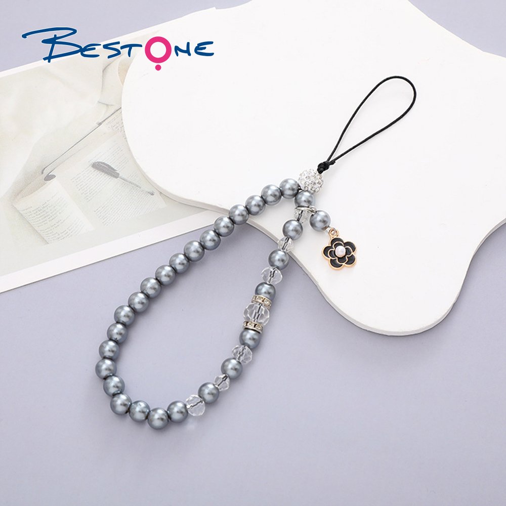 Bestone Wholesale Phone Charm Strap Cell Phone Bead Chain for Friends Gift Mobile Case Acrylic Pearl Phones Cord