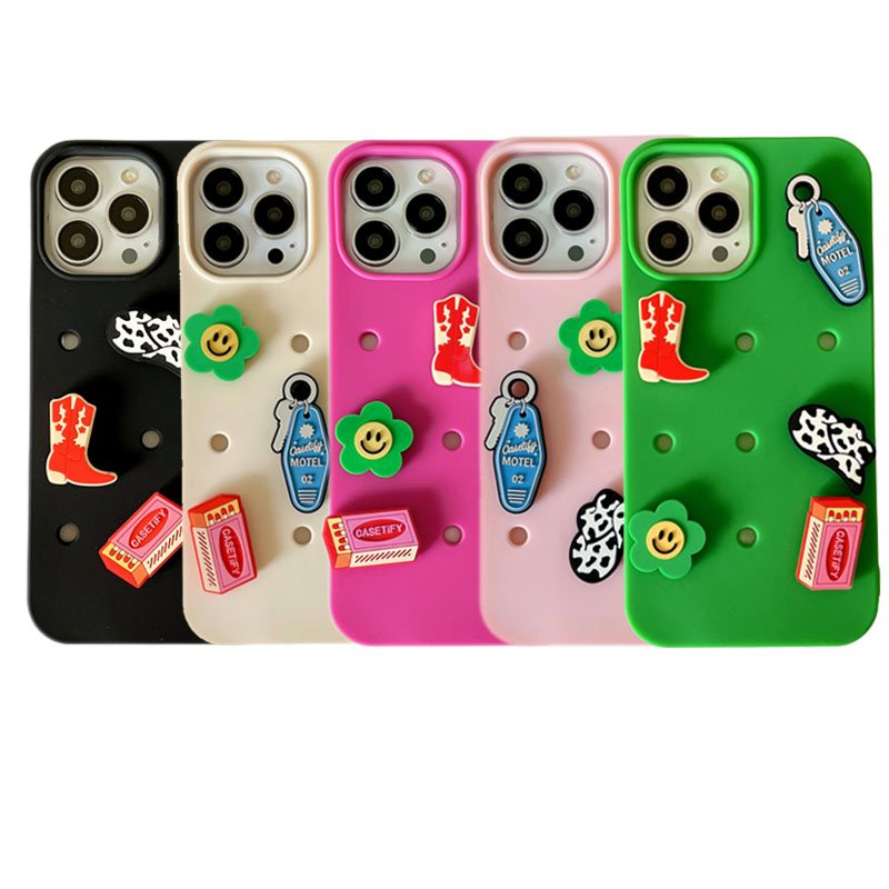 DIY Accessories Design Croc Silicone Mobile Phone Case Rubber Back Cover For 14 Pro max 13 12 11 X XR Shock Proof Protect Shell