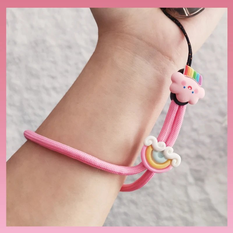 Short Wrist Pendant Cartoon Cute Woven Pendant Wrist Phone Lanyard Anti Loss Adjustable Detachable Strap Mobile Phone Lanyard