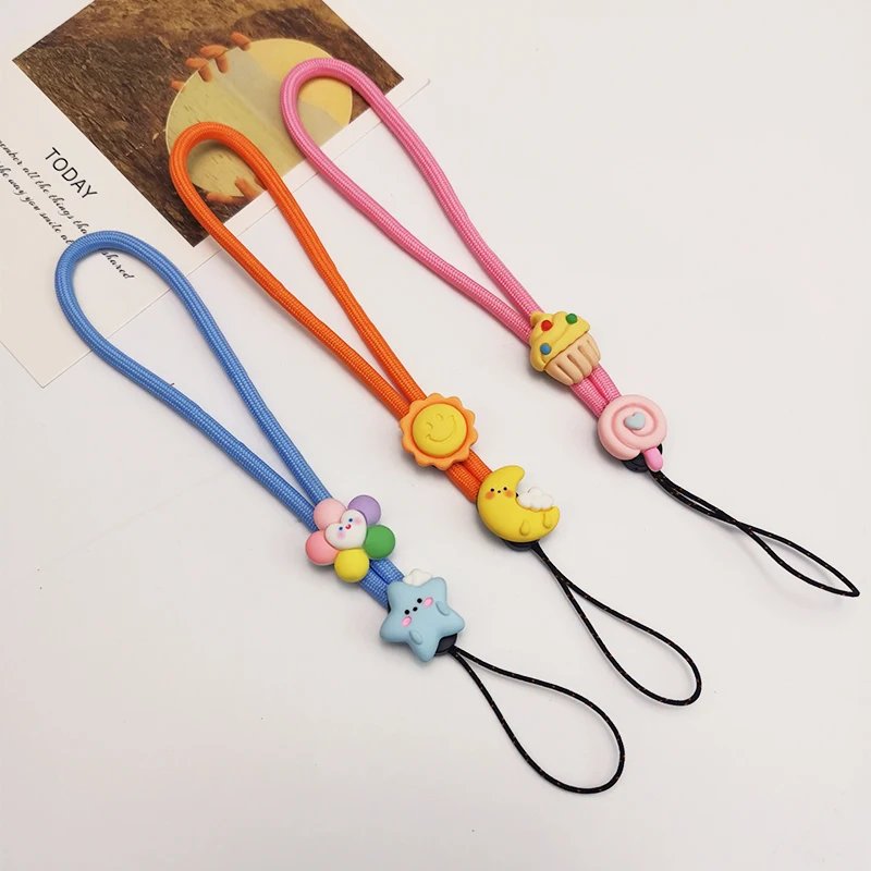 Short Wrist Pendant Cartoon Cute Woven Pendant Wrist Phone Lanyard Anti Loss Adjustable Detachable Strap Mobile Phone Lanyard