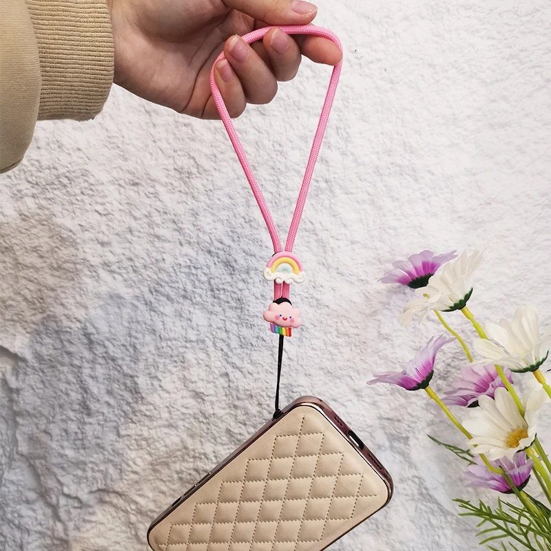 Short Wrist Pendant Cartoon Cute Woven Pendant Wrist Phone Lanyard Anti Loss Adjustable Detachable Strap Mobile Phone Lanyard