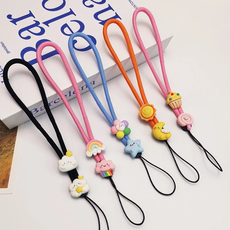 Short Wrist Pendant Cartoon Cute Woven Pendant Wrist Phone Lanyard Anti Loss Adjustable Detachable Strap Mobile Phone Lanyard