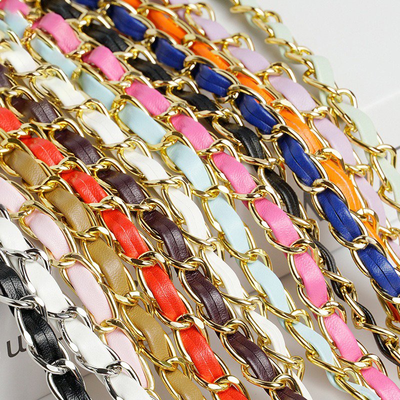 Aluminum Chain Mobile Phone Crossbody Necklace Gold Plated Metal Braided Leather Phone Chain Strap 120cm