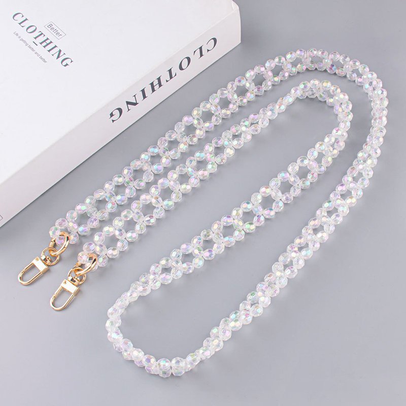 Colorful Pearls Hand Woven Chain For Phone Single Shoulder Crossbody Necklace Braided Beaded Versatile Women Mobile Phone Strap