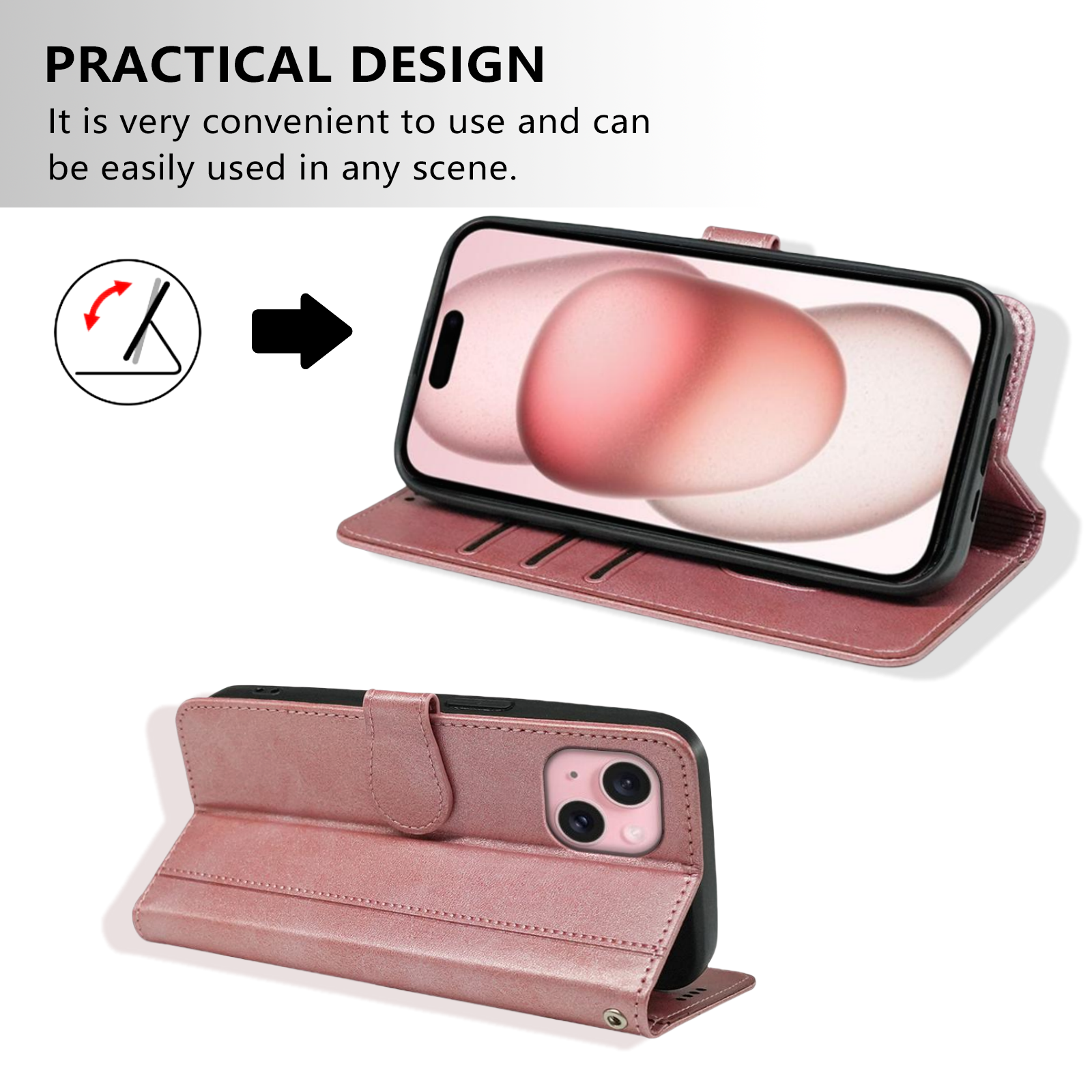 Leather Flip Wallet Case for iPhone 12 13 Mini 14 15 Plus 16 Pro Max with Kickstand Shockproof Phone Cover Bag