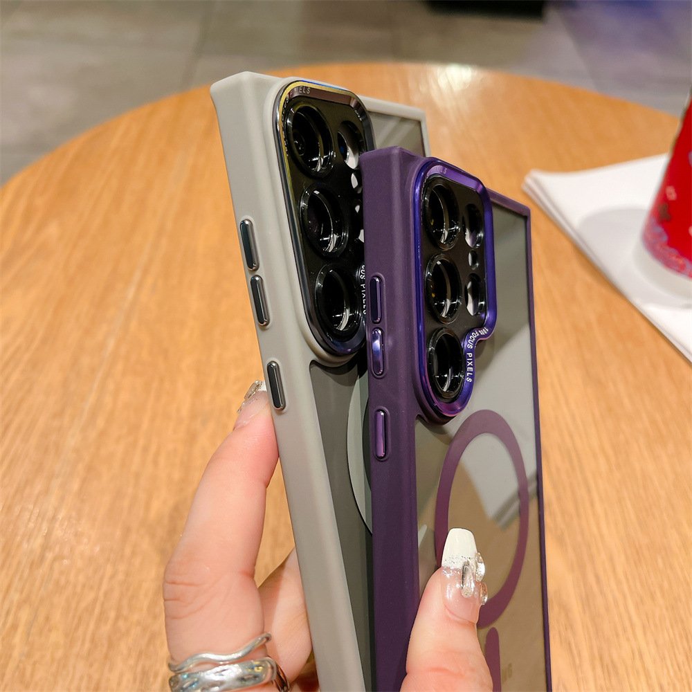 Lucky Magnetic clear Acrylic Mobile Phone Case For Samsung Galaxy S25 S24 S23 S22 S21 ultra Metal lens Shockproof Back Cover