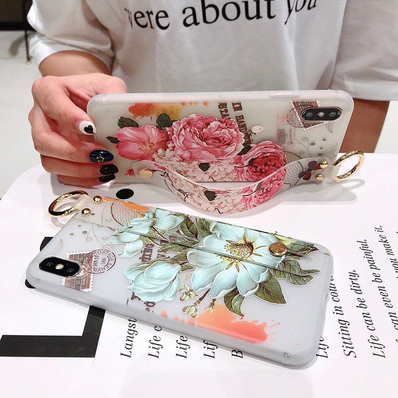 For iPhone 16 Case 3D Print Phone Holder Case For iPhone 16 15 Pro Max Flower Soft TPU Wrist Strap Case