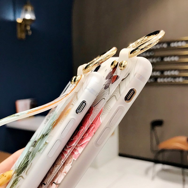 For iPhone 16 Case 3D Print Phone Holder Case For iPhone 16 15 Pro Max Flower Soft TPU Wrist Strap Case
