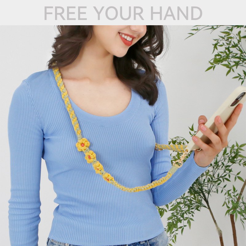 Bohemian Style Macrame Diagonal Cross Mini Daisy Phone Chain With Adjustable Handmade Lanyard Necklace Cord Rope Strap