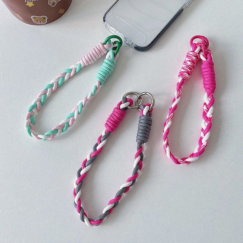 Colorful Braided Mobile Phone Strap Cellphone Wrist Strap Short Smartphone Strap Keychain Portable Anti Loss Hooks Phone Lanyard