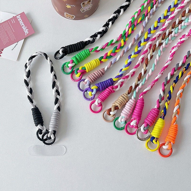 Colorful Braided Mobile Phone Strap Cellphone Wrist Strap Short Smartphone Strap Keychain Portable Anti Loss Hooks Phone Lanyard