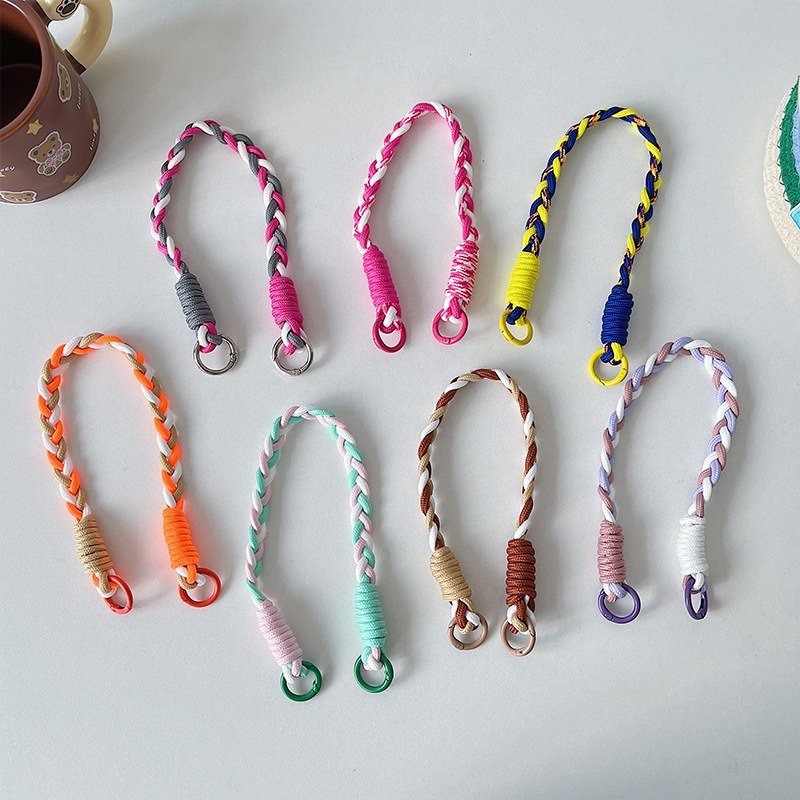 Colorful Braided Mobile Phone Strap Cellphone Wrist Strap Short Smartphone Strap Keychain Portable Anti Loss Hooks Phone Lanyard