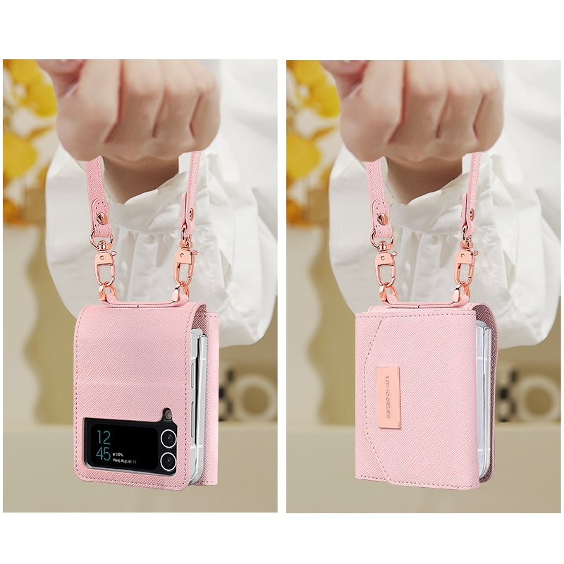 VIETAO Leather Wallet Case Galaxy Z Flip 4 Flip 3 Leather Wallet Phone Case with Hand Strap for Samsung Galaxy Z Flip 6 5 Luxury