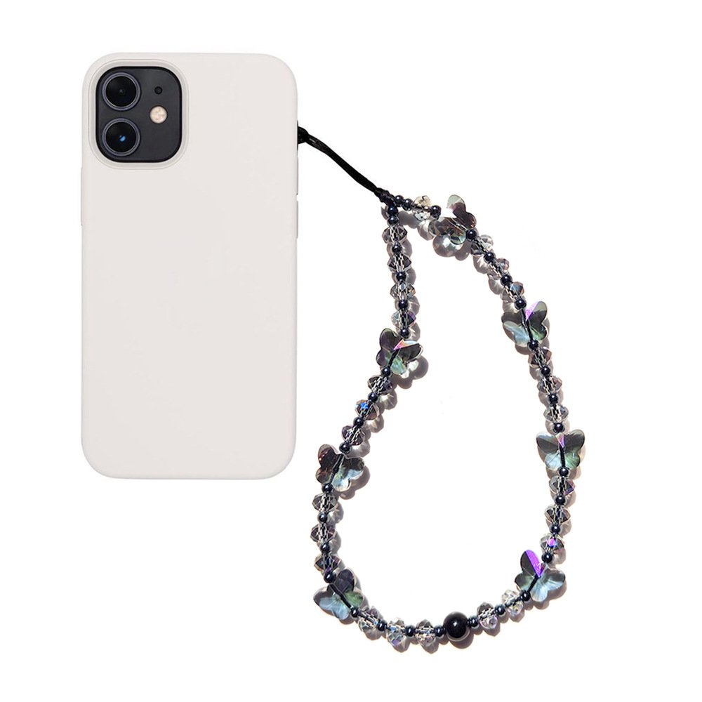 Cute Crystal Butterfly Beaded Phone Wrist Hand Strap Bead Lanyard Chain Bracelet Phone Case Charm Rope Cord Accessories Keychain