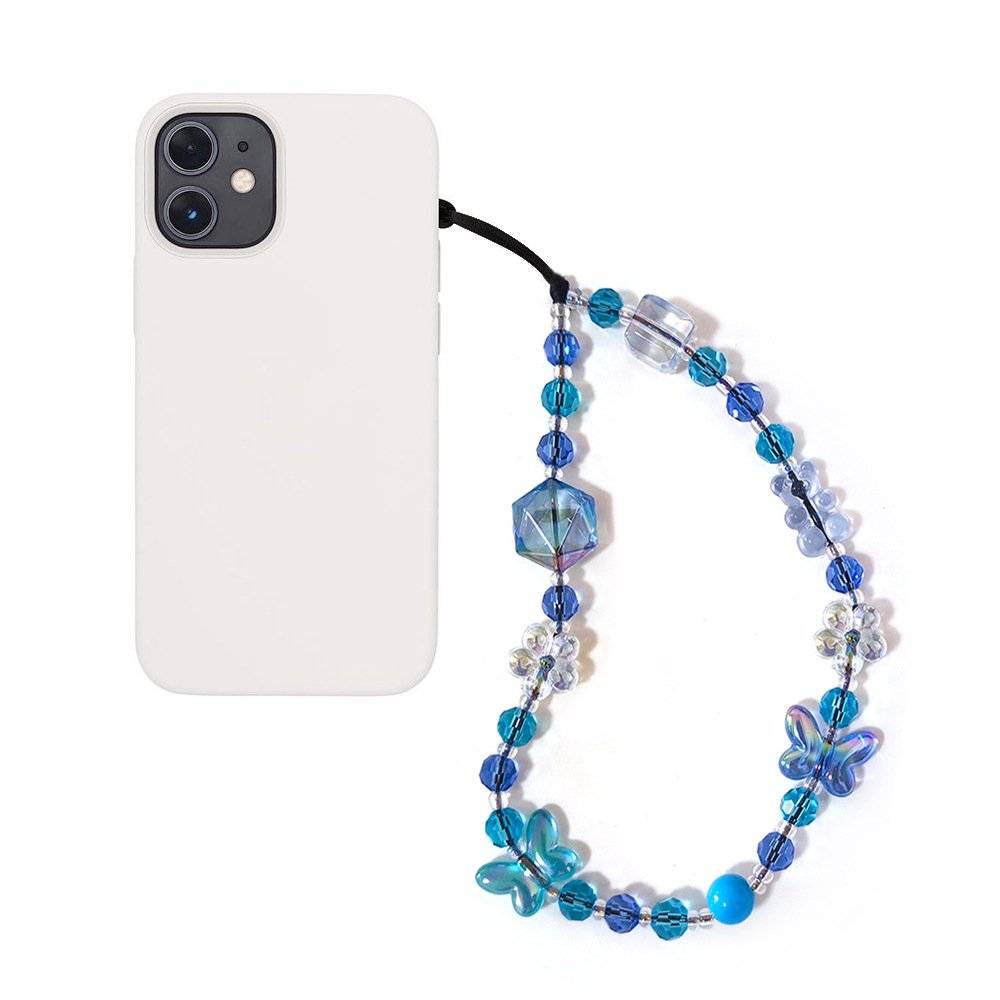 Y2k Acrylic Crystal Butterfly Bow Heart Beaded Phone Wrist Strap Bead Lanyard Bracelet Chain Bracelet Phone Case Charm Rope Cord