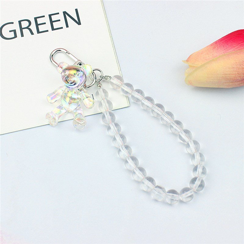 Clear Cartoon Bear Animal Cute Customized Lanyard Cord String Strap Universal Mobile Charm Hook Cell Phone Charms Beads