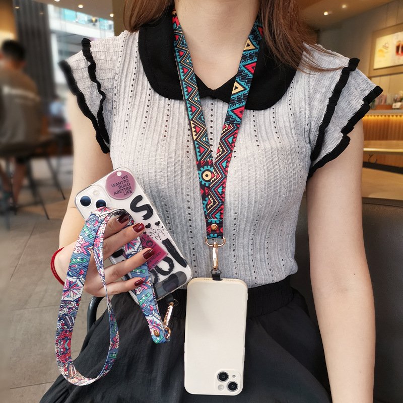 Cell Phone Strap Long Crossbody Lanyard Totem Pattern Hanging Decoration Adjustable Neck Strap AntiLoss Lanyard For IPone 13 15