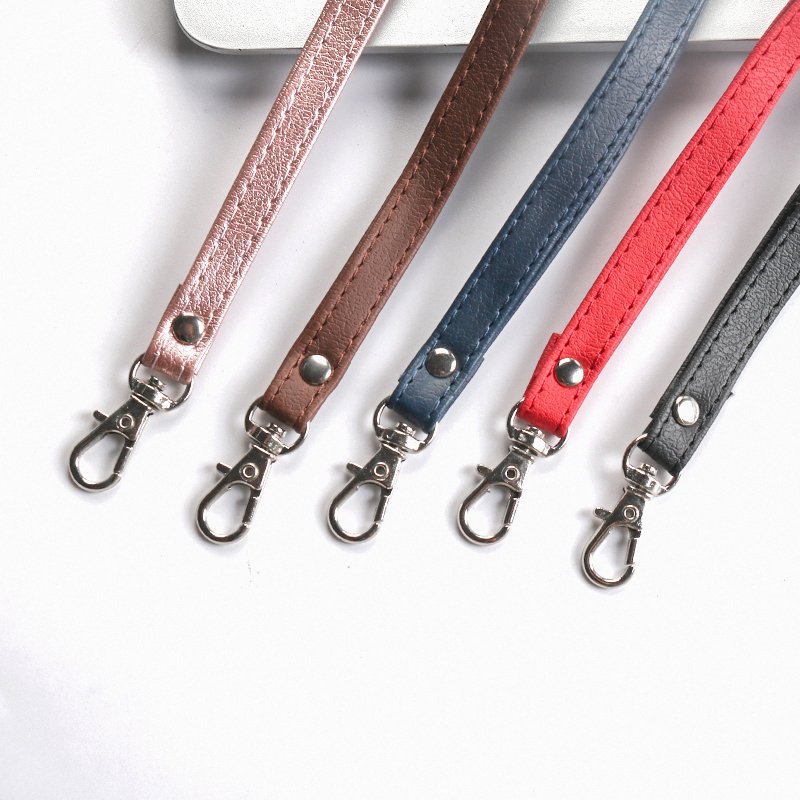 Universal Casco Holster Mobile Phone Lanyard Business Wrist Strap Solid Color Leather Metal keychain