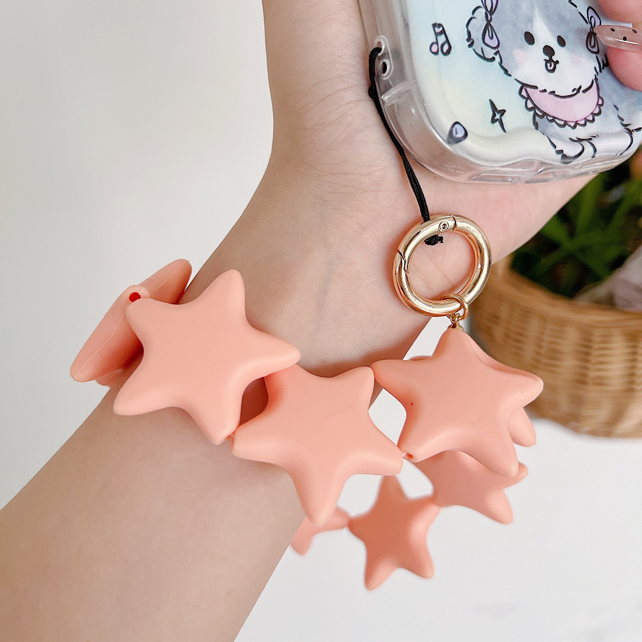 Silicone Star Bead Lanyard Soft Flexible Wrist Strap Beading Phone Accessory DIY Five-Point Star Pendant Decoration for Girl