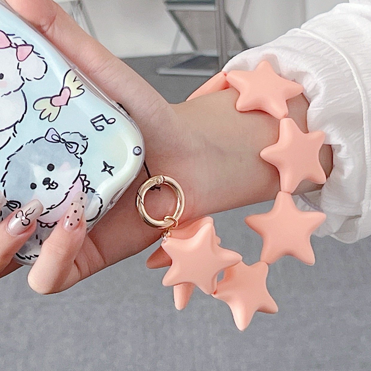 Silicone Star Bead Lanyard Soft Flexible Wrist Strap Beading Phone Accessory DIY Five-Point Star Pendant Decoration for Girl