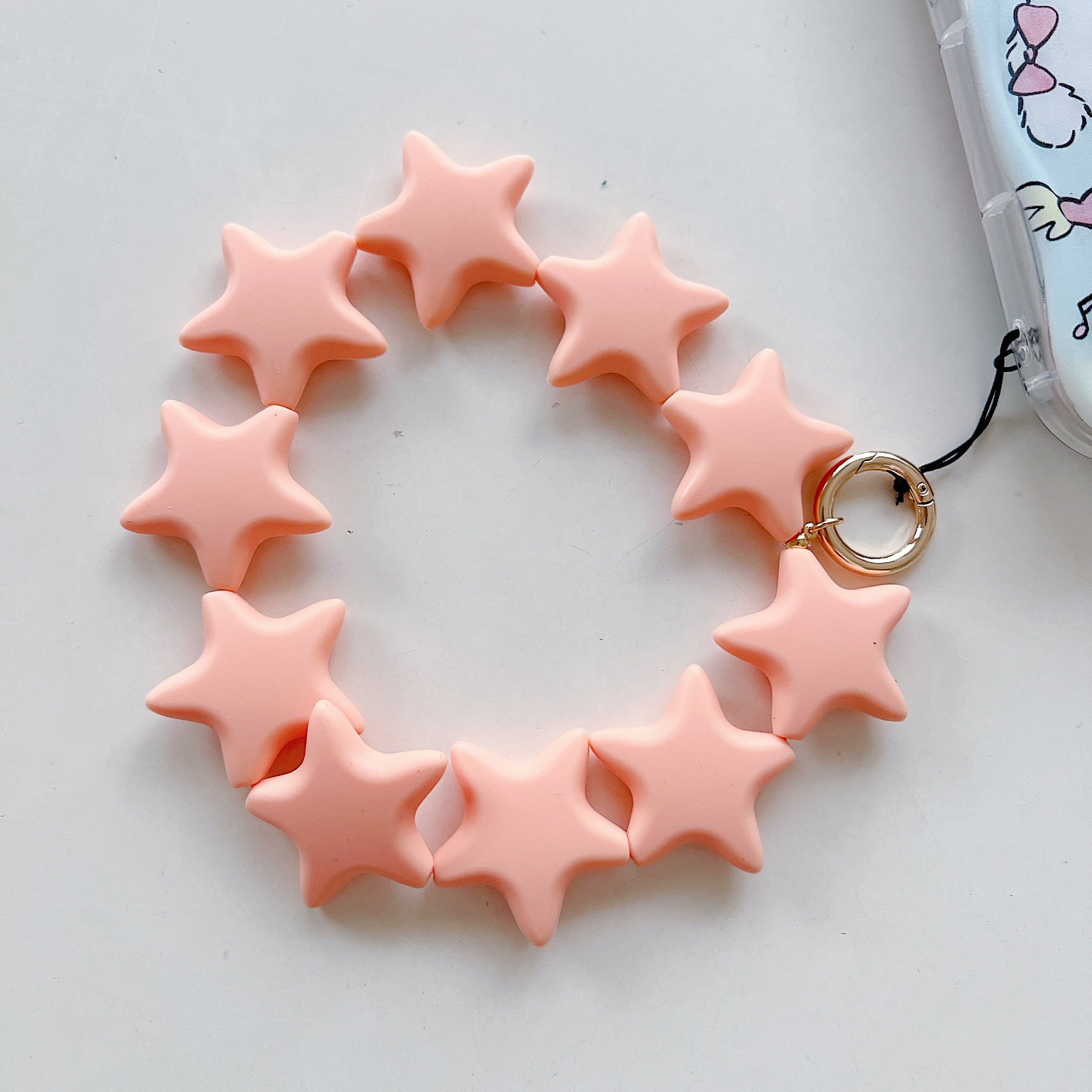 Silicone Star Bead Lanyard Soft Flexible Wrist Strap Beading Phone Accessory DIY Five-Point Star Pendant Decoration for Girl