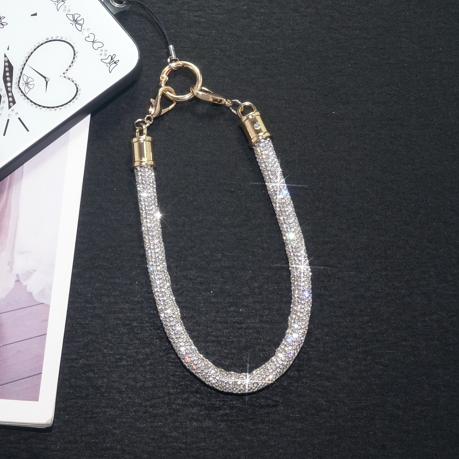 11mm Thick Glitter Full Diamond Mobile Phone Lanyard Women's Luxury Short Wrist Phone Case Universal bracelet chain cord rope